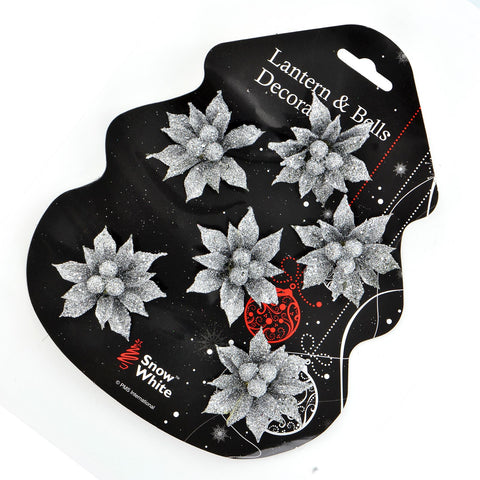 Silver Flower Christmas Lantern & Bells Decoration 6 Pieces Set