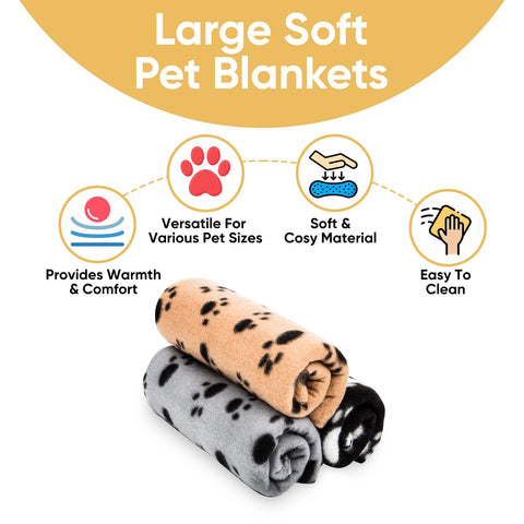 Large Soft Pet Blankets Pack of 3 Ensuring Pet Comfort 92 x 68cm