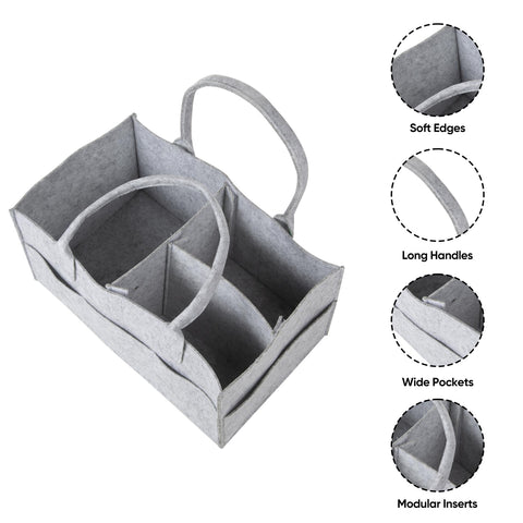 Grey Baby Organiser Storage Nappy Caddy Portable Carrier Bag Felt Changing Bag