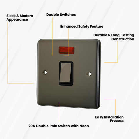 Standard Plate Switches and Sockets USB Plug Nickel Steel Rounded Corners Fused