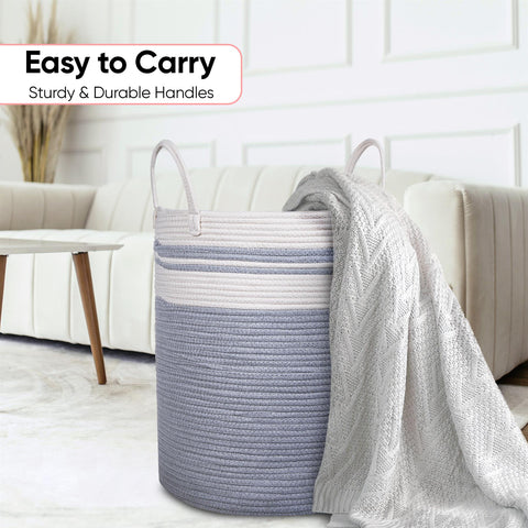 Attractive Grey & Cream Woven Laundry Basket for Home Organisation