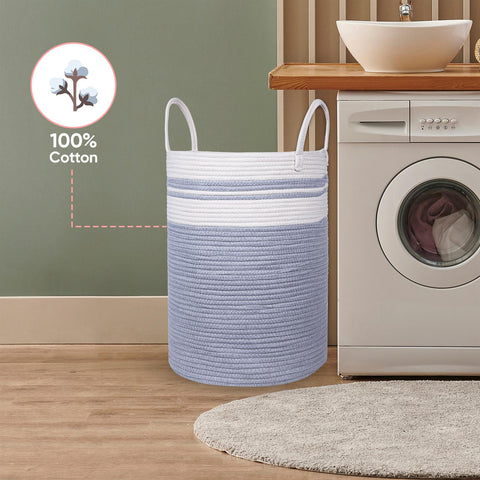 Attractive Grey & Cream Woven Laundry Basket for Home Organisation