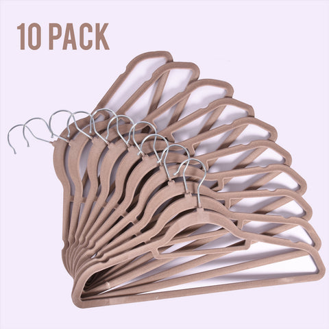 Tan Flocked Hangers - 10PK