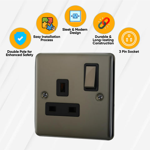 Standard Plate Switches and Sockets USB Plug Nickel Steel Rounded Corners Fused