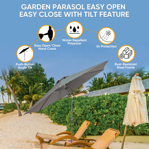 2.7M Garden Parasol Umbrella Provides Ample Shade GREY