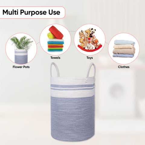 Attractive Grey & Cream Woven Laundry Basket for Home Organisation