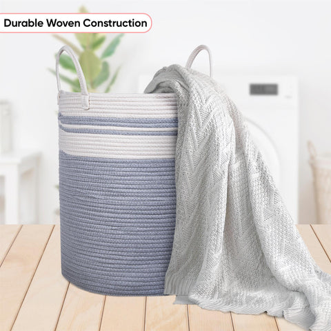 Attractive Grey & Cream Woven Laundry Basket for Home Organisation