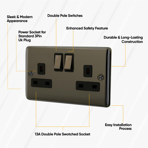 Standard Plate Switches and Sockets USB Plug Nickel Steel Rounded Corners Fused