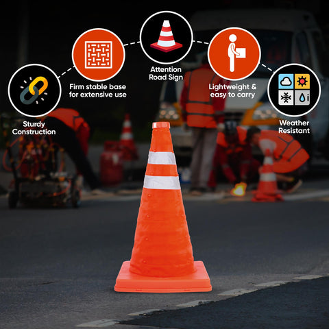 High Visibility 18" Pop Up Safety Cone Portable Traffic Emergency Football