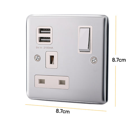 Standard Plate Switches and Sockets USB Plug Nickel Steel Rounded Corners Fused