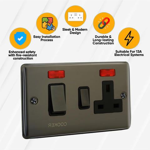 Standard Plate Switches and Sockets USB Plug Nickel Steel Rounded Corners Fused