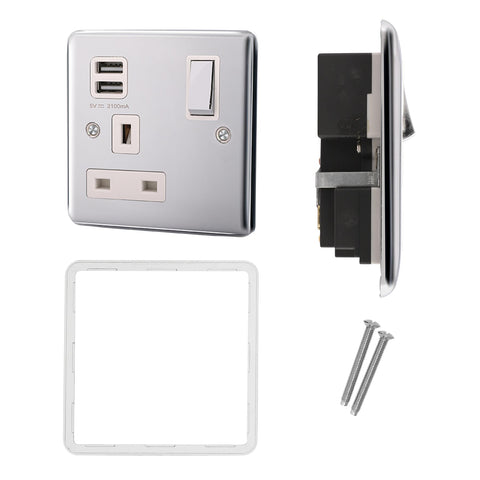 Standard Plate Switches and Sockets USB Plug Nickel Steel Rounded Corners Fused