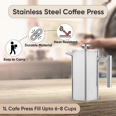 1L Stainless Steel Coffee Press Brew Perfect Coffee Every Time