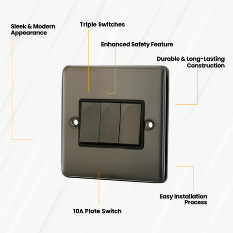 Standard Plate Switches and Sockets USB Plug Nickel Steel Rounded Corners Fused