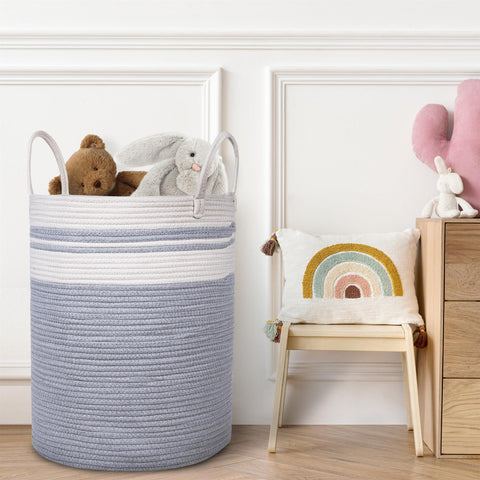 Attractive Grey & Cream Woven Laundry Basket for Home Organisation