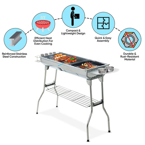 Charcoal BBQ Grill  Stainless Steel Outdoor BBQ Grill