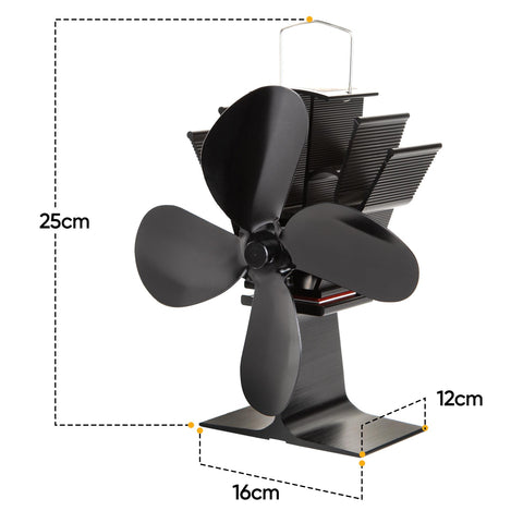 4 Blade Heat Powered Stove Fan Black for Efficient Heating