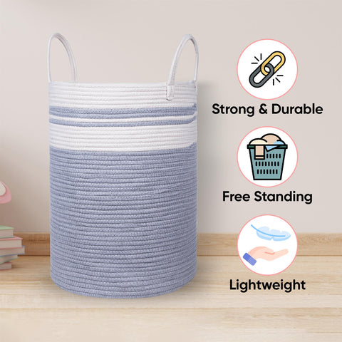 Attractive Grey & Cream Woven Laundry Basket for Home Organisation