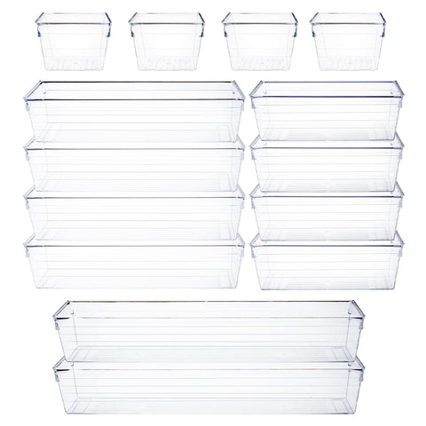 Set of 14 Plastic Drawer Organisers Storage Boxes Trays Makeup Storage Divider