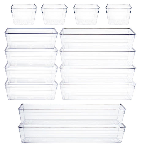 Set of 14 Plastic Drawer Organisers Storage Boxes Trays Makeup Storage Divider