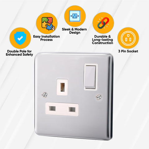 Standard Plate Switches and Sockets USB Plug Nickel Steel Rounded Corners Fused