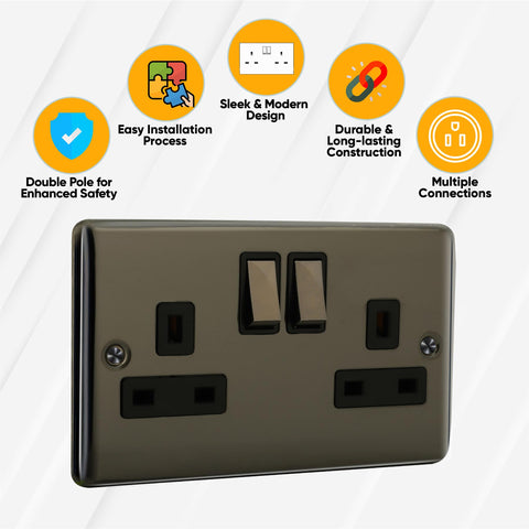 Standard Plate Switches and Sockets USB Plug Nickel Steel Rounded Corners Fused