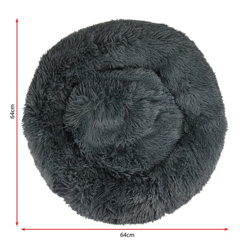 Cozy Faux Fur Round Pet Bed LARGE Comfort for Pets 64cm x 16cm