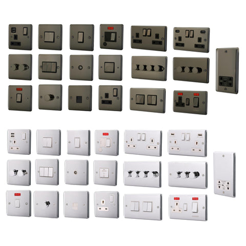 Standard Plate Switches and Sockets USB Plug Nickel Steel Rounded Corners Fused