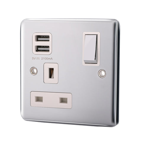 Standard Plate Switches and Sockets USB Plug Nickel Steel Rounded Corners Fused