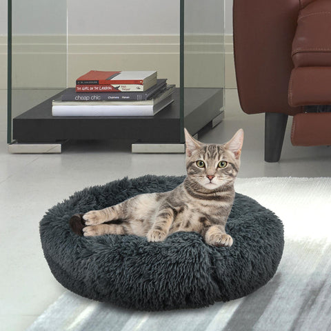 Cozy Faux Fur Round Pet Bed LARGE Comfort for Pets 64cm x 16cm