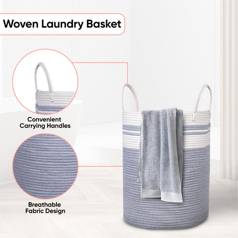 Attractive Grey & Cream Woven Laundry Basket for Home Organisation