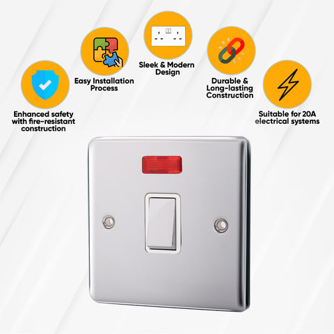 Standard Plate Switches and Sockets USB Plug Nickel Steel Rounded Corners Fused