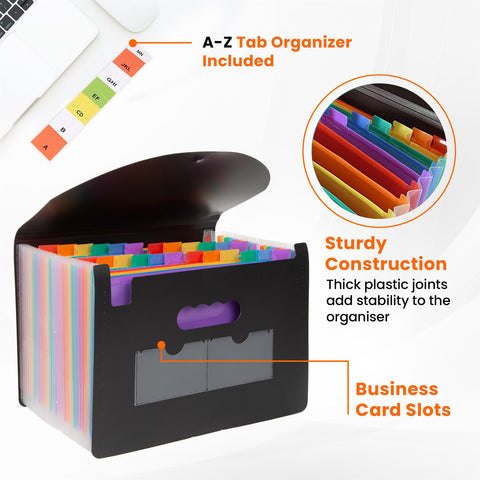 A4 Black 24 Pocket Expanding File Organiser for Office Essentials