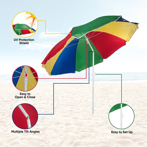 6.1ft Indoor Outdoor Garden Parasol Beach Patio Umbrella UV Protection Tilting