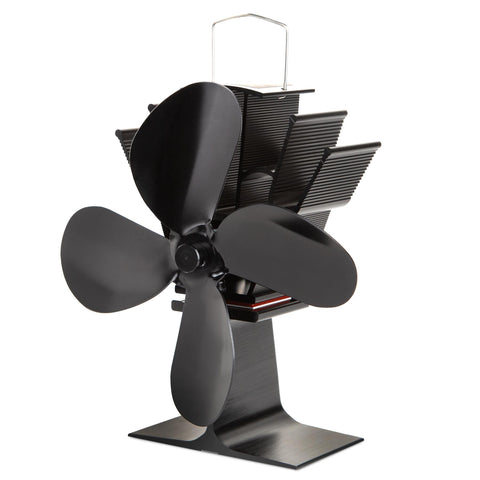 4 Blade Heat Powered Stove Fan Black for Efficient Heating