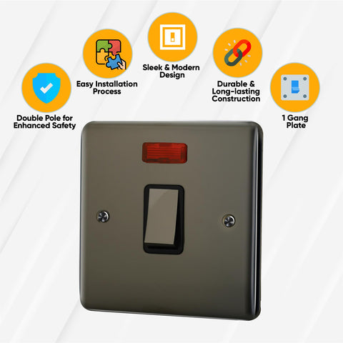 Standard Plate Switches and Sockets USB Plug Nickel Steel Rounded Corners Fused