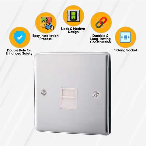 Standard Plate Switches and Sockets USB Plug Nickel Steel Rounded Corners Fused