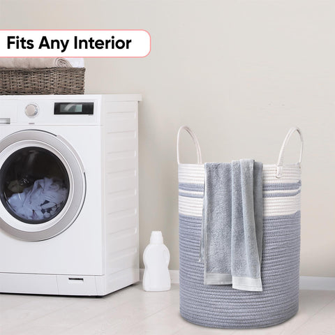 Attractive Grey & Cream Woven Laundry Basket for Home Organisation