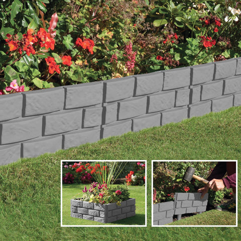 4Pk Grey Brick Effect Lawn Edging