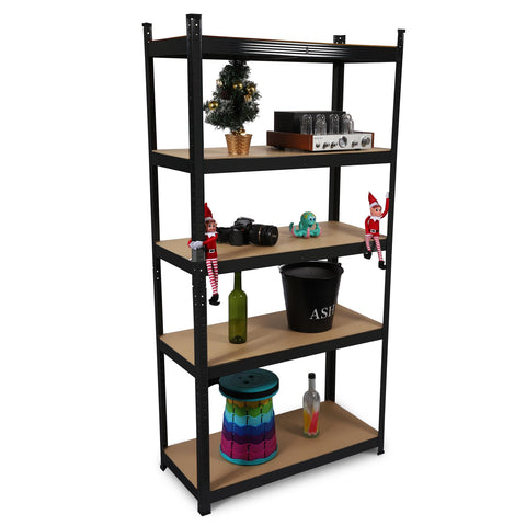 5 Tier Metal Shelving Unit 180 X 90 X 40Cm Black