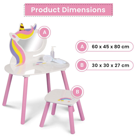 Unicorn Vanity Table With Mirror And Stool Girls Wooden Bedroom Furniture