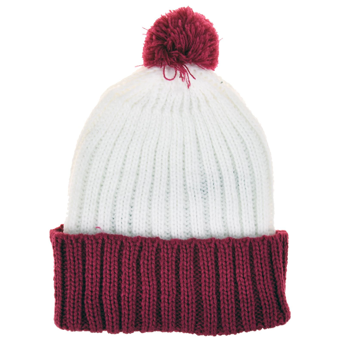 Girls Fashion Bobble Hat White Red