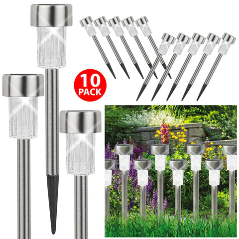 BOX of 10 White Solar Powered Stainless Steel Post Lights