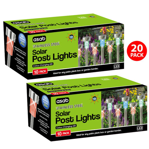 BOX of 10 White Solar Powered Stainless Steel Post Lights