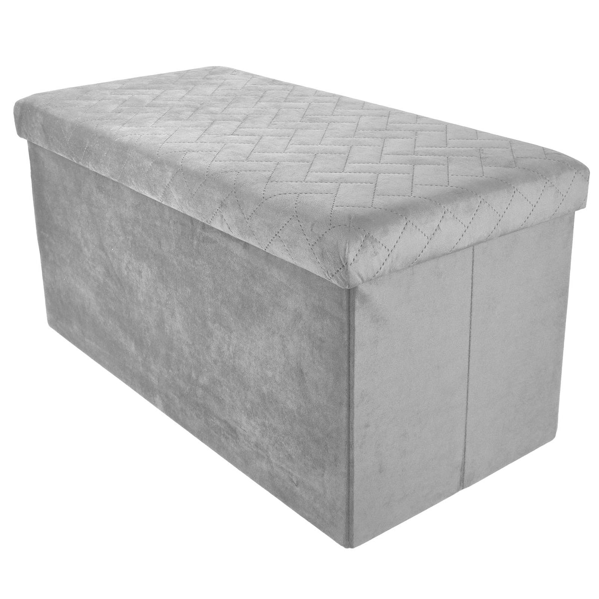 Foldable Storage Bench Velvet Ottoman Light Grey