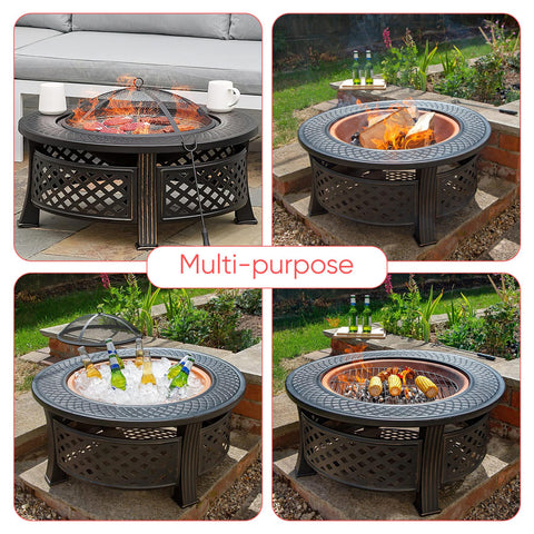 Large Copper Fire Pit Grill BBQ 80cm