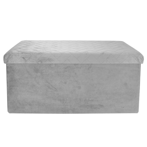 Foldable Storage Bench Velvet Ottoman Light Grey