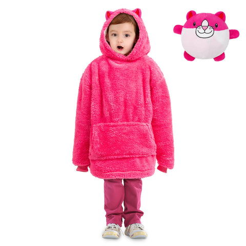 Kids Plush Animal Fleece Hoodie Blanket