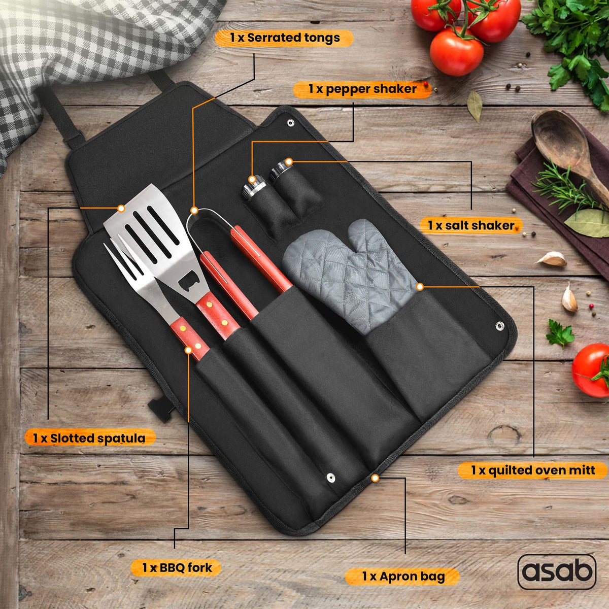 7pc BBQ Cooking Tool Wooden Utensil Set