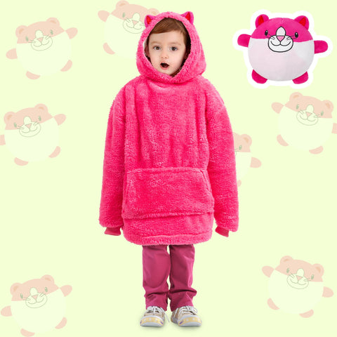 Kids Plush Animal Fleece Hoodie Blanket